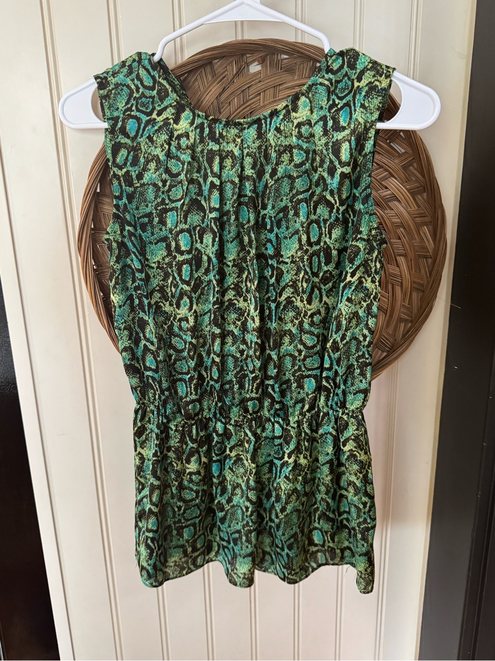 Anthropologie Green and Teal Animal-Print Sleeveless Tank